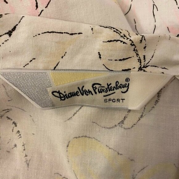 Diane Von Furstenberg Womens Jumpsuit White Floral Pockets Cotton Vintage 10 - Picture 8 of 9